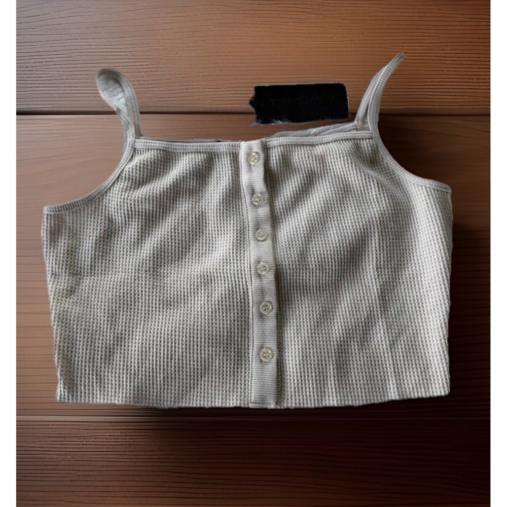 Twenty Montreal waffle tank crop top cream NWT